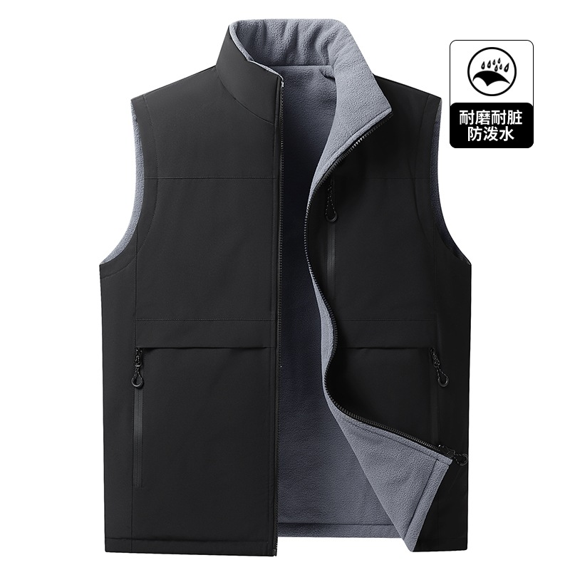 Lightweight down-filled cotton reversible vest for men, suitable for autumn and winter, multi-pocket style, cross-border style, cotton vest.