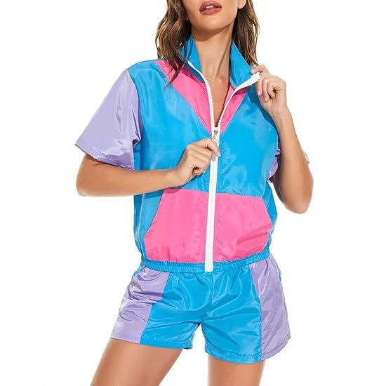 Carnival Disco Retro 80S Trendy Fashion Zipper Women's Sportswear Hip-Hop Stage Performance Outfit Set