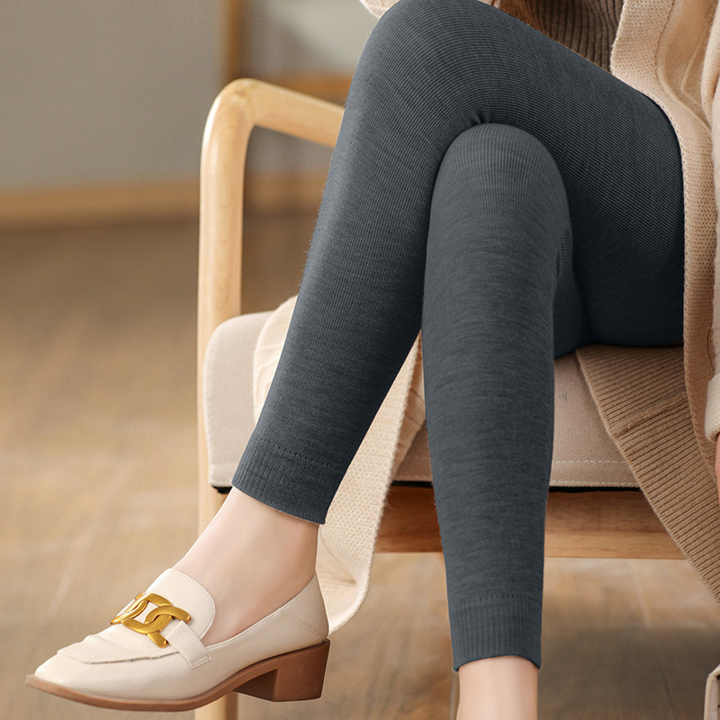 Worsted ultra-fine 100% pure wool leggings women's slim-fit slimming high elastic warm knitted trousers autumn and winter skinny pants