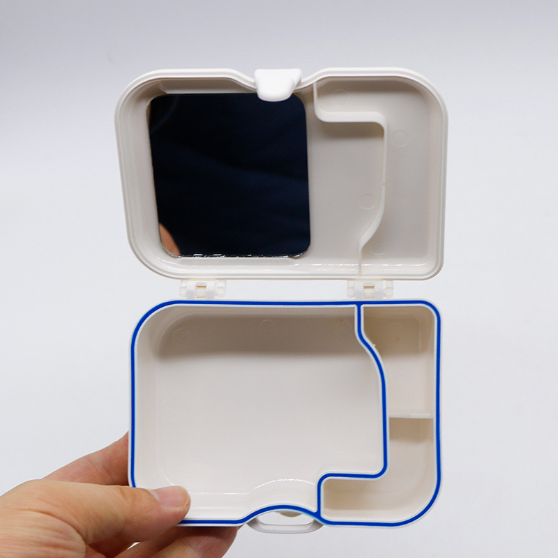 Estuche para dentadura postiza con espejo y cepillo, caja de almacenamiento para dentadura completa, caja para guardar dientes, estuche para dentadura postiza, caja para retenedores, caja para guardar aparatos dentales. image 3