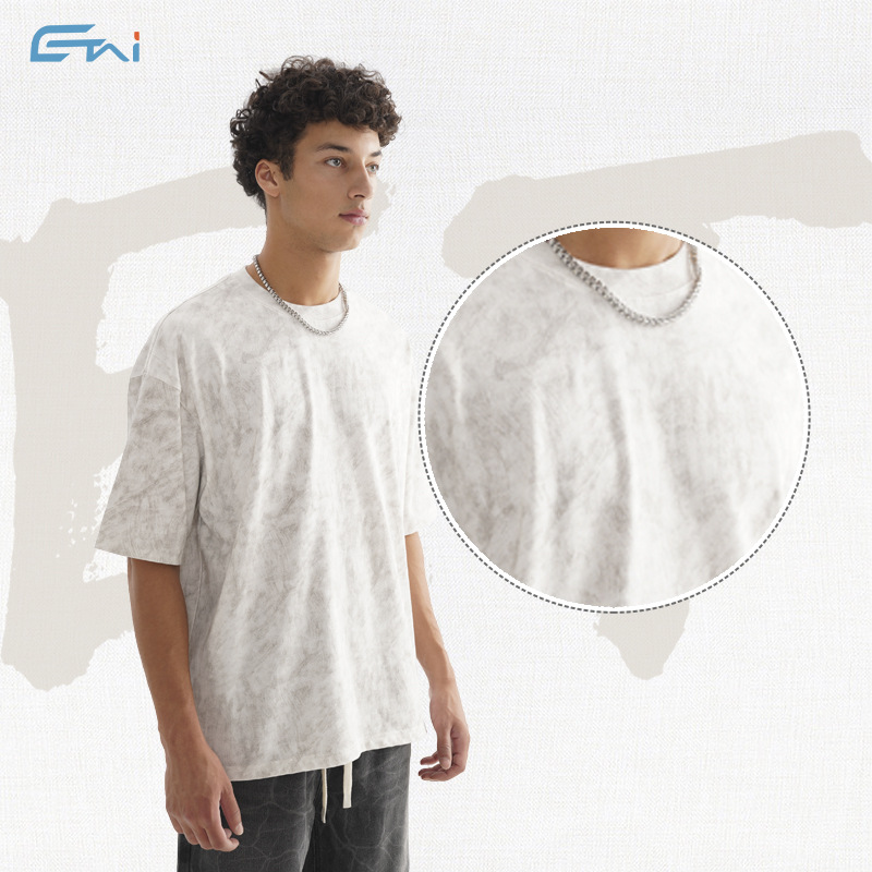 ETAI Hombre| Retro de moda cera lavada camiseta de cuello redondo de alta calidad tipo suelto pesado algodón hombre mangas cortas image 4