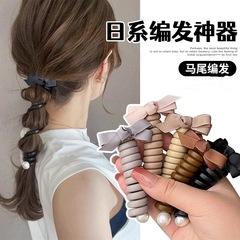 蝶結び電話コードヘアバンド女性のハイエンドヘアロープ 2025 新しい日本製編み込みヘアアーティファクトストレートヘッドロープゴムバンド