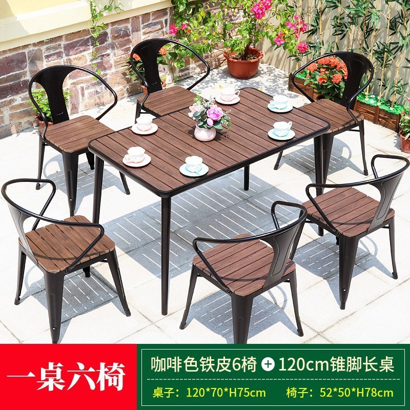 Mesa y silla de madera de plástico al aire libre balcón de madera anticorrosivo exteriores cafetería leche y té patio mesa y silla de ocio al aire libre set