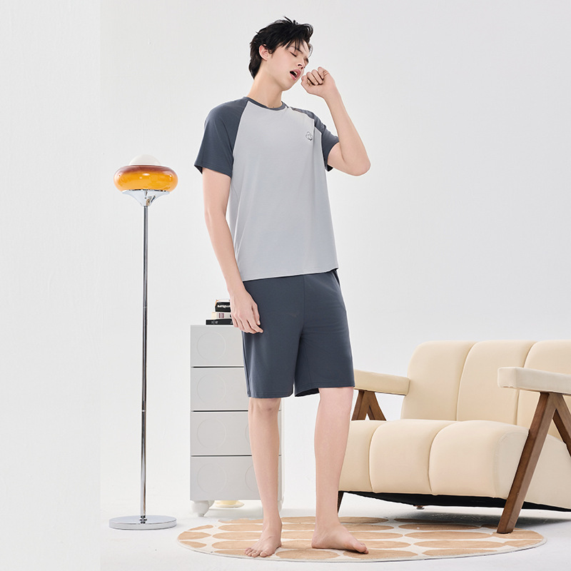 A Modal Men's Pajamas Spring and Summer Short-Sleeved Shorts Round Neck Pullover Soft Simple Casual Home Wear A Modal Men's Pajamas Spring and Summer Short-Sleeved Shorts Round Neck Pullover Soft Simple Casual Home Wear