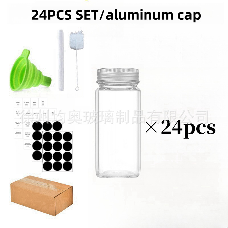 [알루미늄 캡 모델] 조미료병 24개 세트(마커, 스티커, 깔때기, 브러쉬 포함)