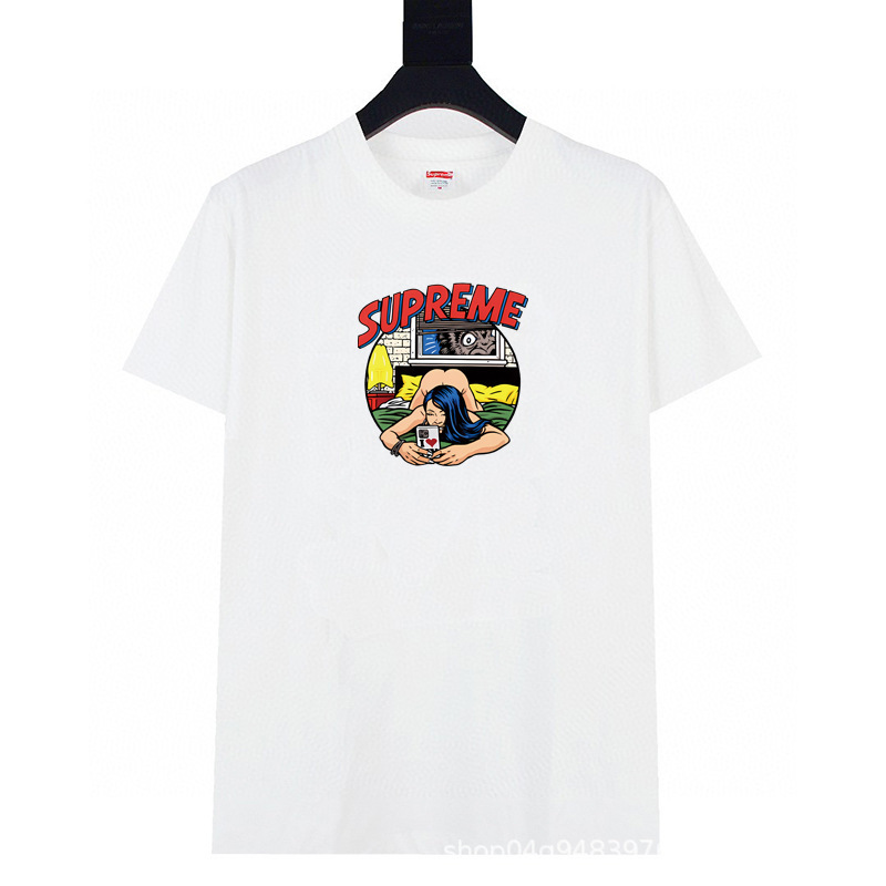 ヘビーウェイトクロスボーダー アメリカンファッション Supreme レタープリント Tシャツ BOX ラウンドネック 半袖 メンズ レディース ゆったり カジュアル Tシャツ 男女兼用|undefined