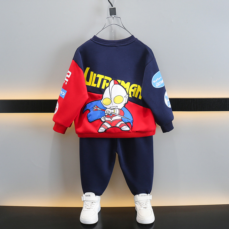 ALTMAN 옷 소년 봄 옷 세트 2024 새로운  가을 스포츠 어린이 스웨트 셔츠 투피스 유행 세트