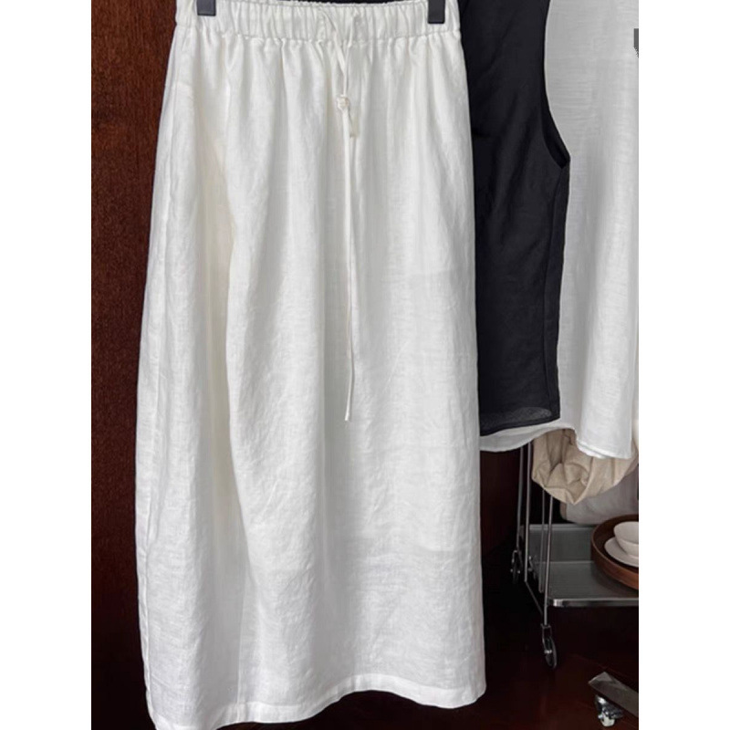 Highly Recommended! White Linen Loose-Fitting Skirt for Women, New Summer Style, Casual Straight Long Skirt