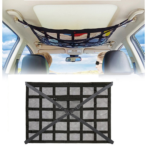 Roof Storage Bag with Mesh, Dual-Layer Car Organizer Net in Polyester