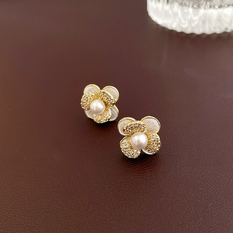 Серебряная игла, цирконий из жемчага, серьги с бантами, стиль легкой роскоши, качественный стиль, оптом
