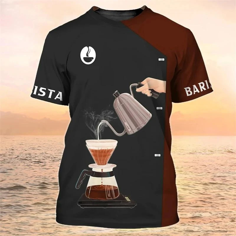 Barista Work Role Play T-Shirt Men's and Women's Round Neck Short Sleeve T-Shirt 3D Printed Coffee Fun Fashion 2025