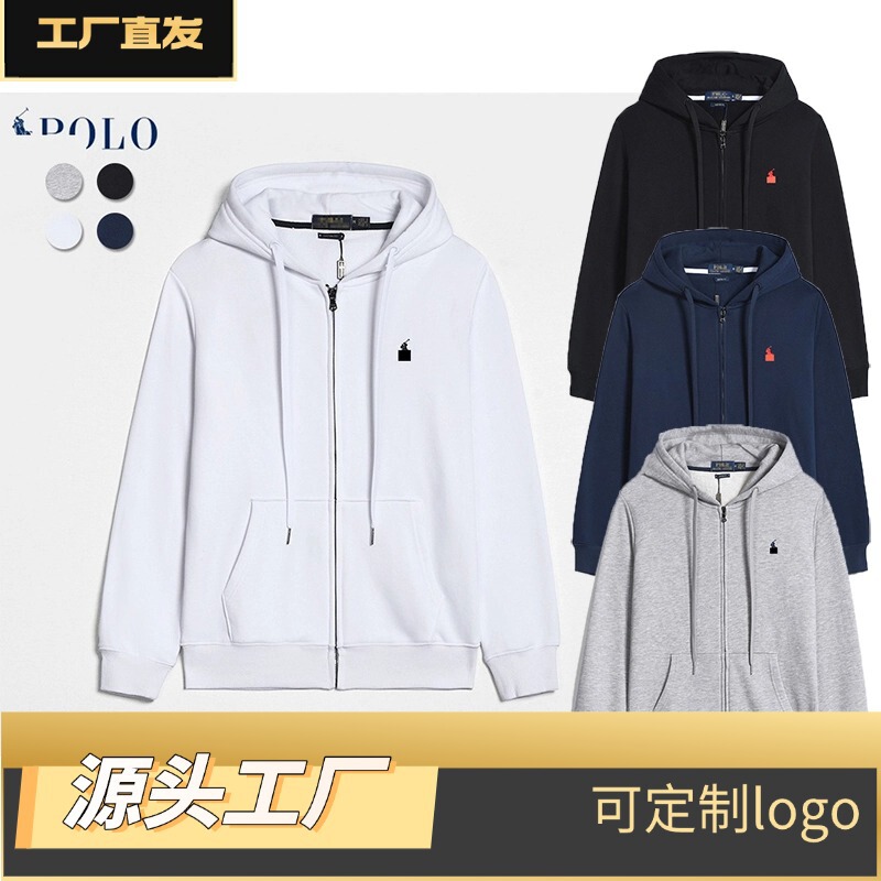 Ralph Lauren Jacket Autumn and Winter Fleece-Lined Long-Sleeve Men's Casual Embroidered Pony Logo Zip-Up Sweatshirt Trendy Brand