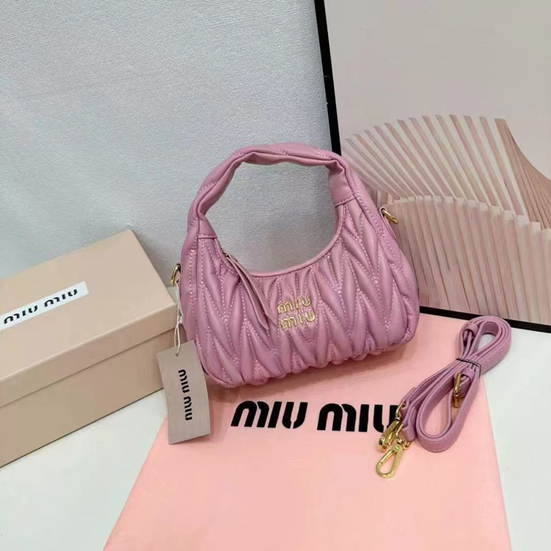 miu千金大小姐褶皱HOBO腋下包小羊皮饺子包手拎单肩斜挎月牙女包|undefined