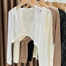 白色蕾丝开衫女长袖防晒罩衫吊带裙披肩外搭夏季薄款网纱透视上衣