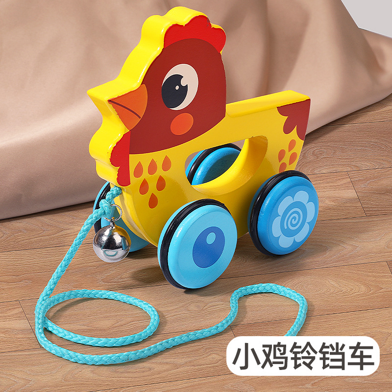 Coche de campana de animal de arrastre de madera real, cuerda de tracción manual, niño y niña, coordinación ojo-mano, juguete de coche de entrenamiento para niños pequeños