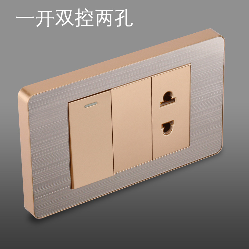 Panel de enchufe de metal estándar estadounidense de acero inoxidable dibujado oro tres agujeros Taiwan conmutador USB suministro directo de fabricantes de enchufes