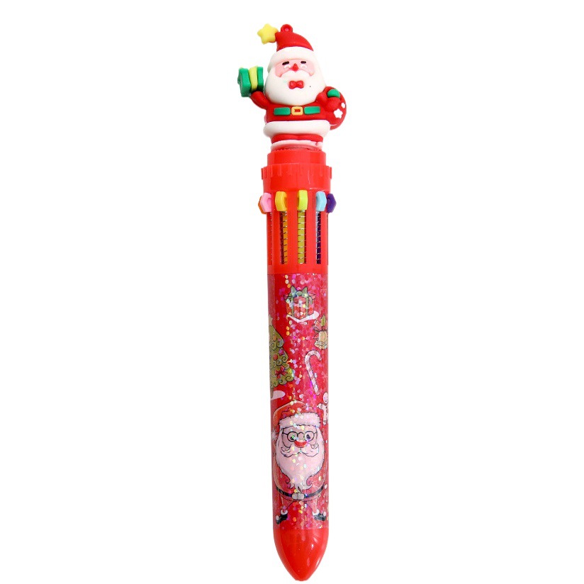 Dibujos animados de navidad de diez colores bolígrafo santa claus multicolor pluma 10-color una mano cuenta pluma vacaciones pequeño regalo al por mayor