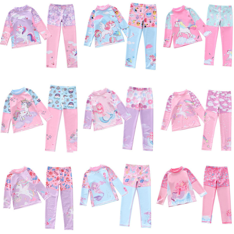 New Kidsren's Swimsuit, Women's One-Piece Long-Sleeved Pants 2-Piece Surf Swimsuit, Medium and Large Kidsren's Swimsuit