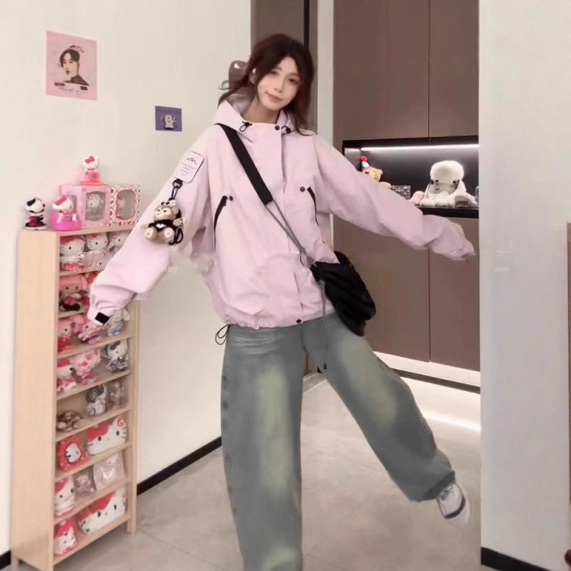 韩系设计感连帽工装外套女2025早秋新款宽松显瘦小个子百搭冲锋衣|undefined