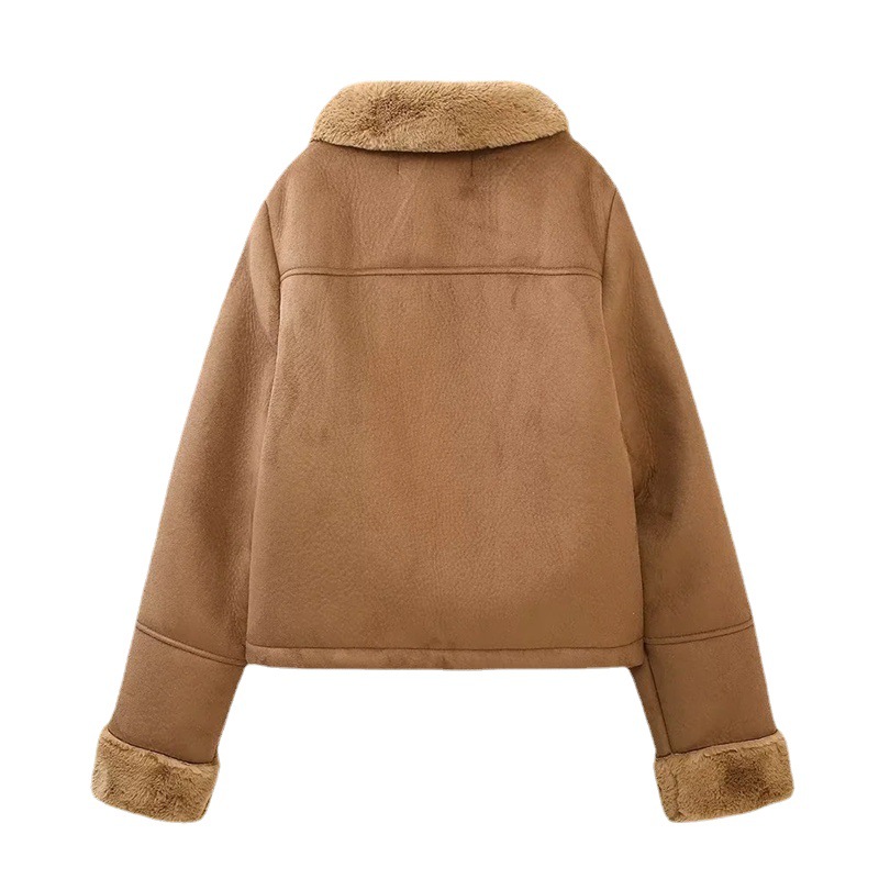 Herenkleding 2024 herfst nieuwe dames bont suède textuur effect dubbelzijdig korte jas jas_voghion.com