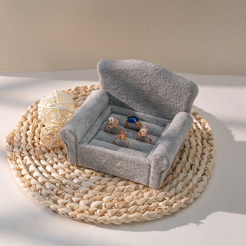 冰花绒创意沙发造型戒指架耳钉展示架首饰盒收纳珠宝精致戒指道具