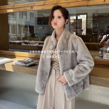 水貂2025皮草秋冬外套新款短款立领皮毛时尚一体显瘦小款黑色咖色