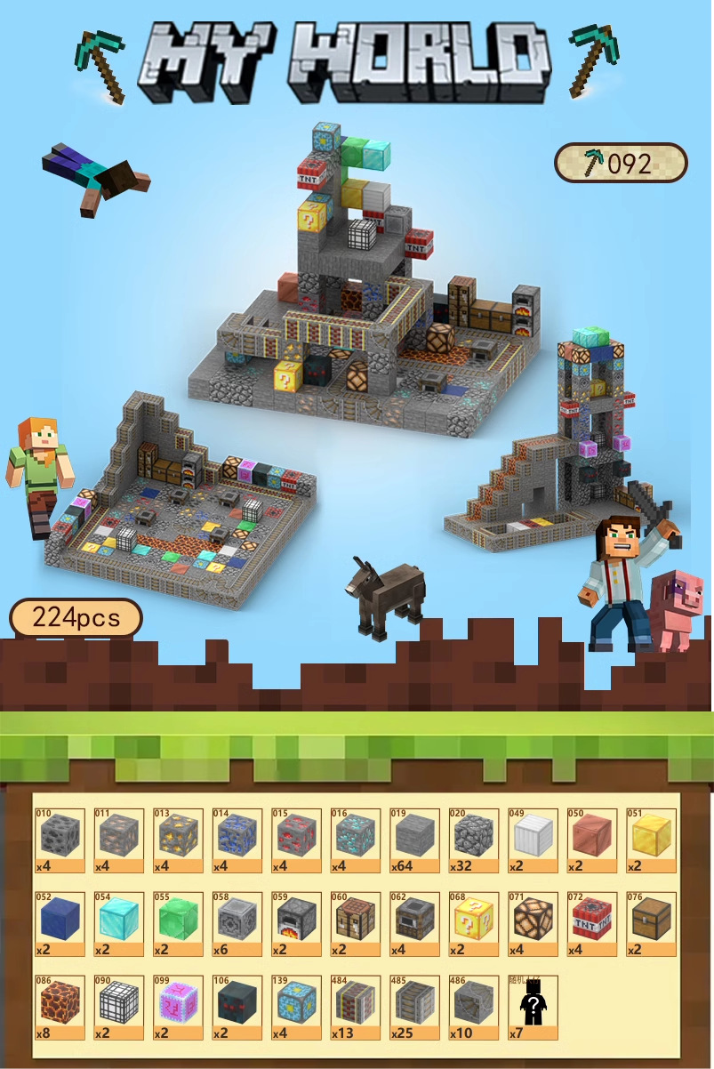 [풀세트] 메커니즘 케이브️ [224개 입자/무료 인형 7개] 무료 엔더 드래곤/무료 조명 부품