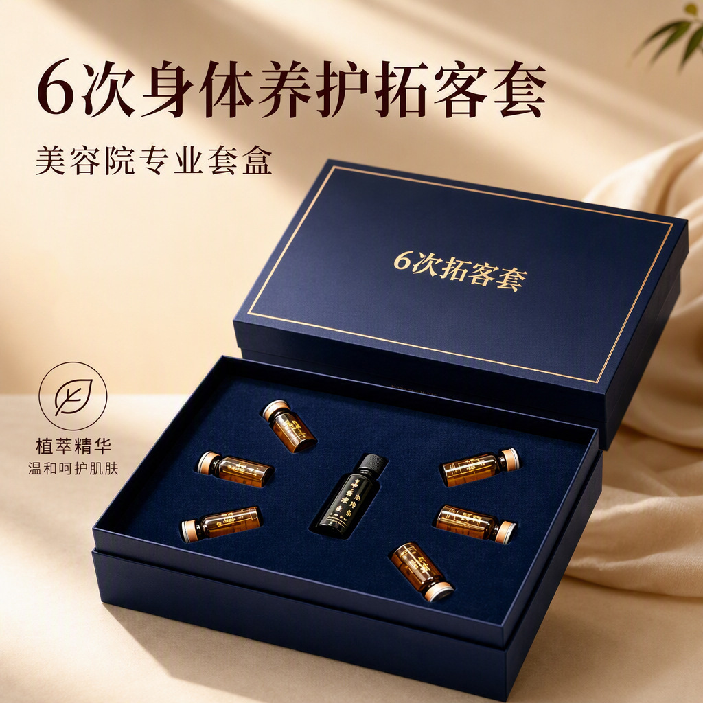 6-piece beauty salon-exclusive body care set, featuring herbal essential oils for a full-body massage and wellness experience