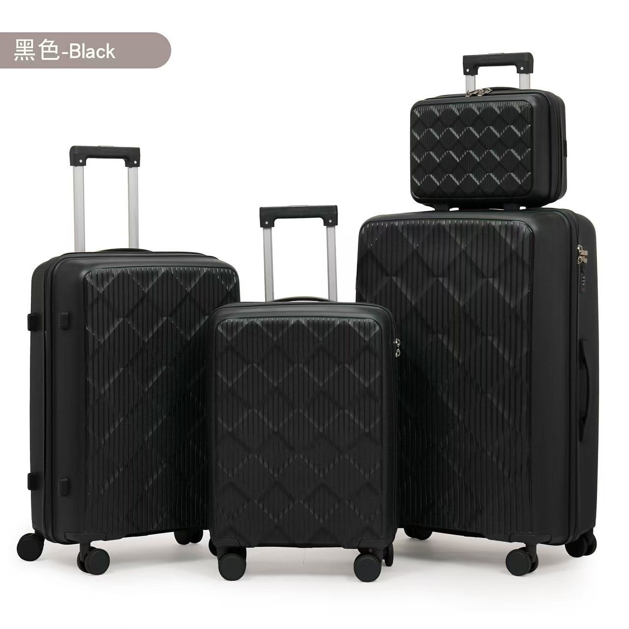 Procesamiento de moda personalizada PP casco duro tirón bolsas silenciosas ruedas universal maleta de viaje con cremallera cuatro maletas