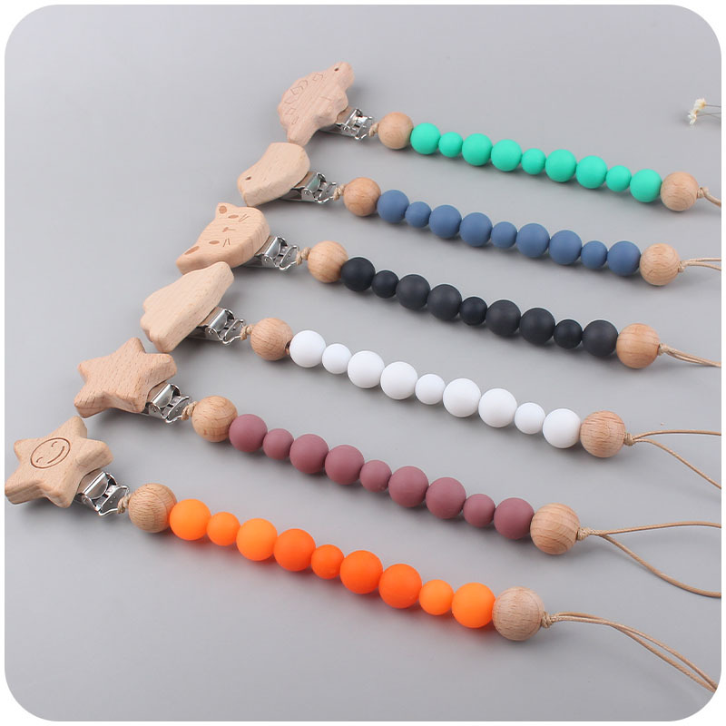 Nuevo bebé suministros de haya animal de dibujos animados chupete clip chupete Cadena de chupete teether traje bebé molar teether juguete