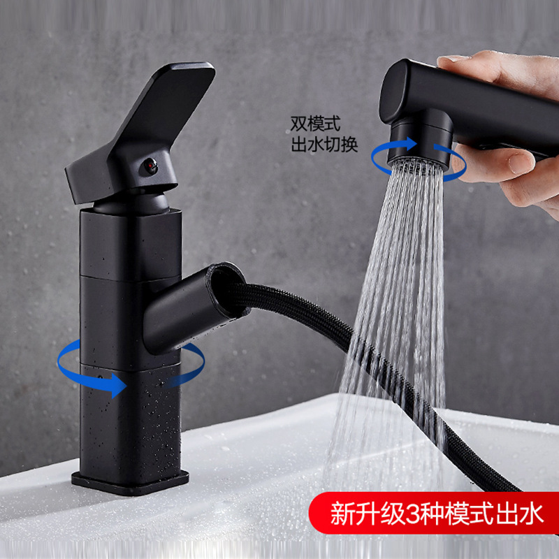 Copper pull faucet bathroom basin wash basin faucet wash basin black basin faucet wholesale