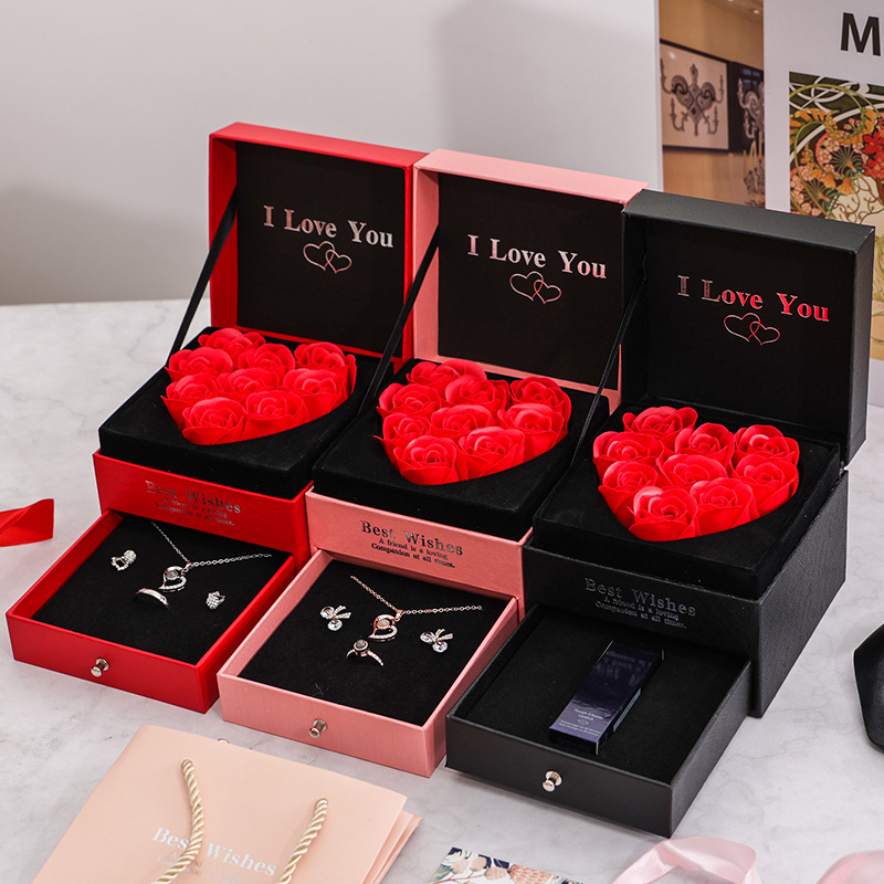 永生花首饰盒双层玫瑰花礼品盒口红项链戒指饰品盒情人节礼物盒子