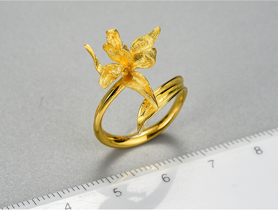 925 Sterling Silver Material Bag, Flower Pattern All Seasons, Spring Season 1 Piece 925 Sterling Silver Bag Flower Long-Lasting Plated 18K Gold Plated Silver Plated Adjustable Ring Open Ring Rings
