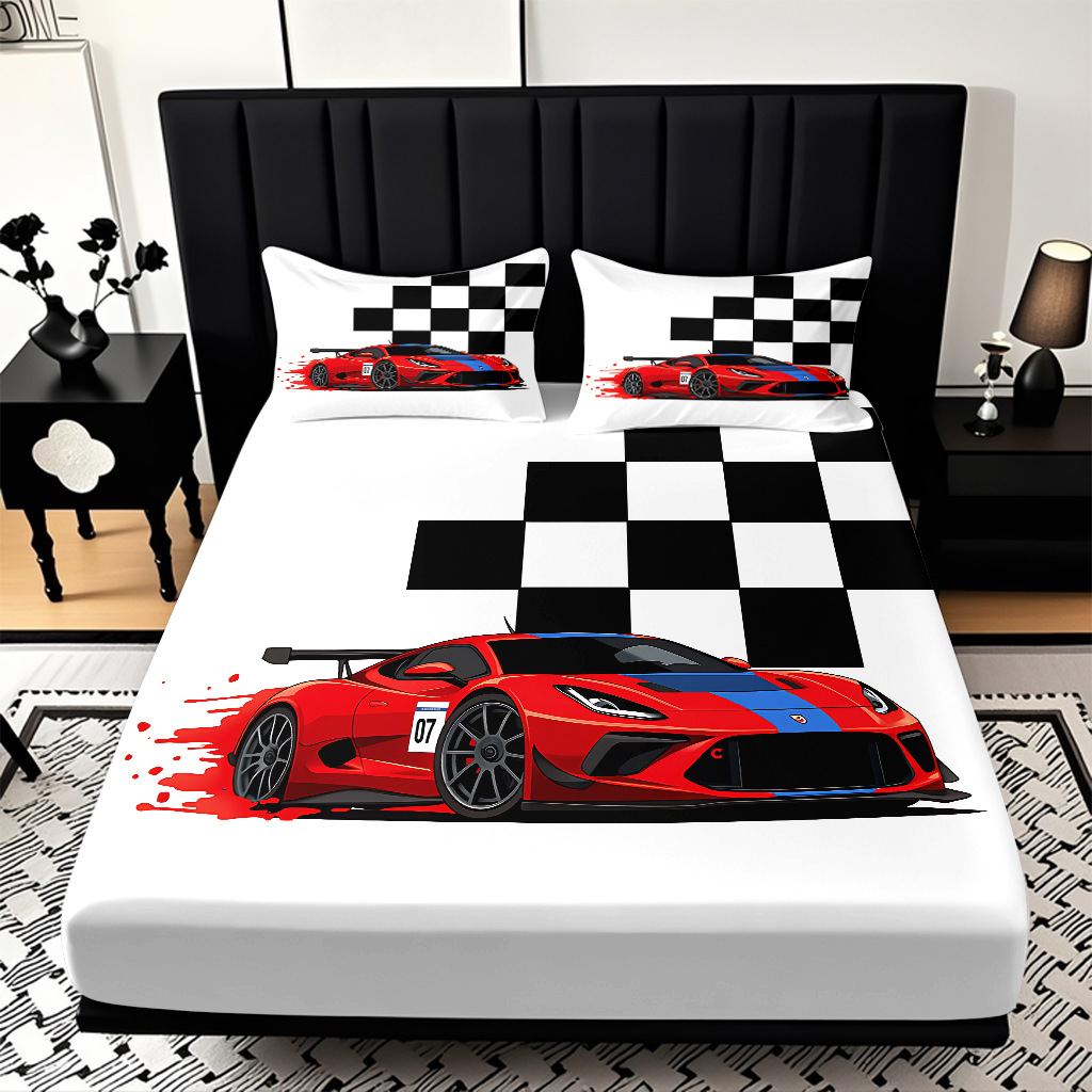 TEMU / JIT moda popular patrón de carreras 3D impresión digital cama de cama de cama kit de ropa de cama fábrica directa