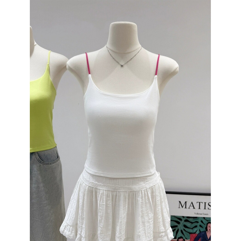 Hot-style color-blocked pure cotton camisole for women, summer style, one-piece bra padding, inner layer, hollow back beautiful back top