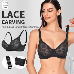 Cross-Border Lace Adjustable Large Size Bra with Steel Ring Push-Up Thin Women's Bra Intimates Wholesale V210605