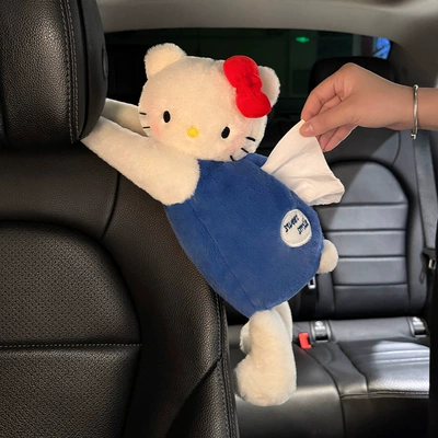 2026 Car and Home Cartoon Cat Tissue Box, Cute Doll Hanging Storage Tissue Holder for Girls' Cars
