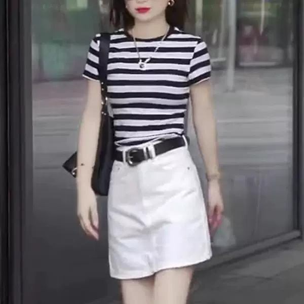Top+white pants skirt