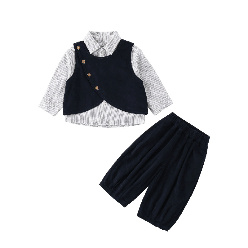 2025年新作男の子秋スーツ、ハンサムでファッショナブルな子供服、男の子ベビー秋服、誕生日1歳ドレス3点セット