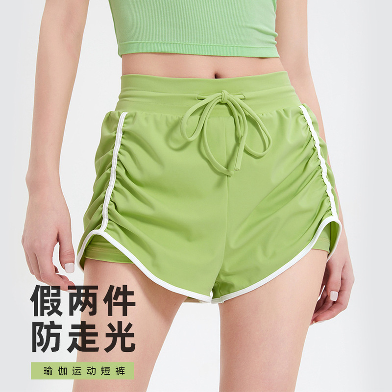 Women's Summer Sports Shorts, Anti-Exposure, Suitable for Running and Fitness, Three-Quarter Length, Faux Two-Piece Yoga Pants, Stretchy and Comfortable