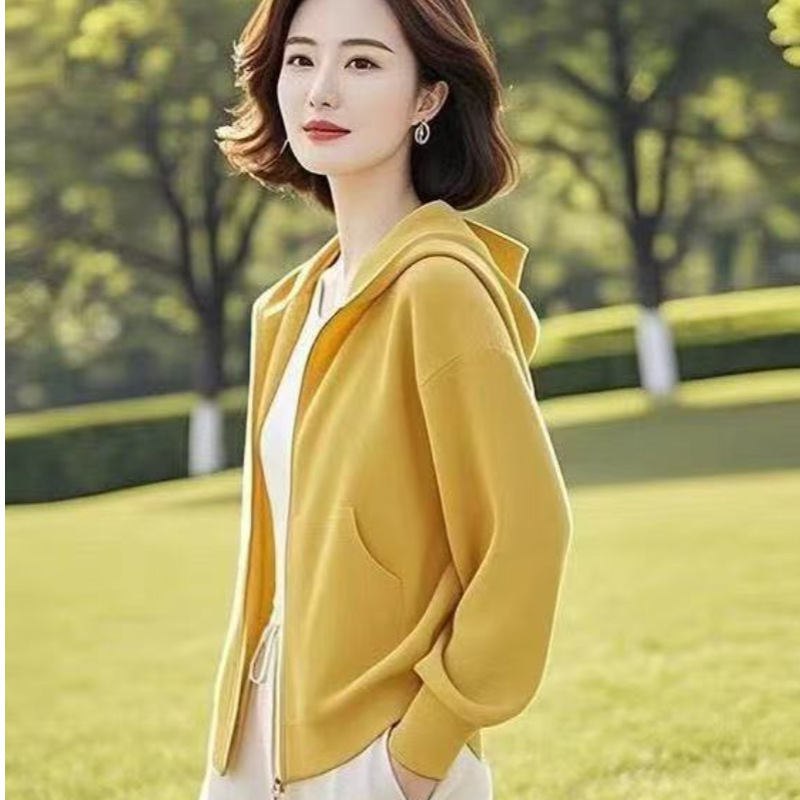 大码宽松卫衣女韩版2025春季新款中老年妈妈装纯色连帽外套女长袖|undefined