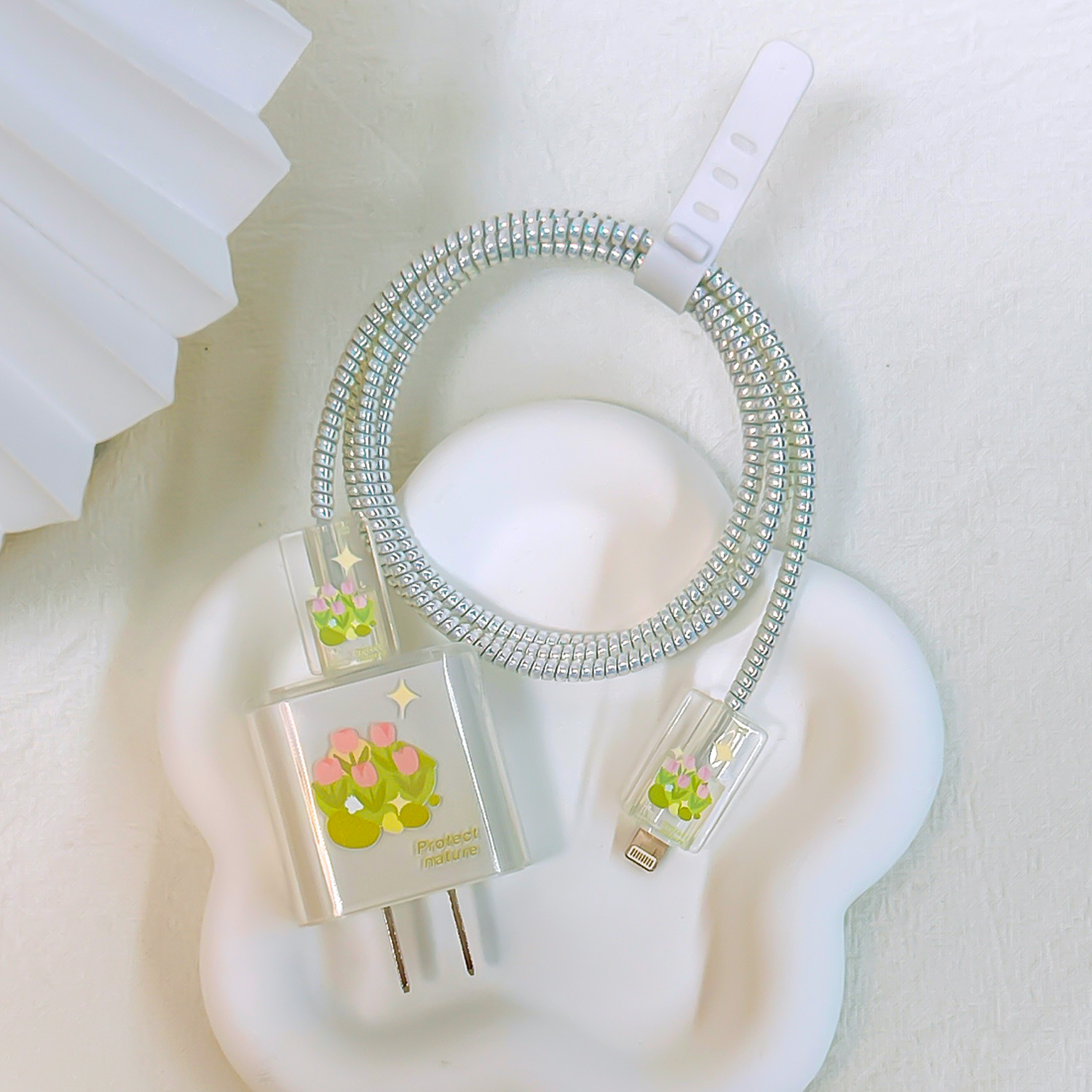 Aplicable a Apple 18W/20W cargador de carga rápida cargador de concha protectora cubierta protectora transparente cáscara suave alambre morder dispositivo pintado