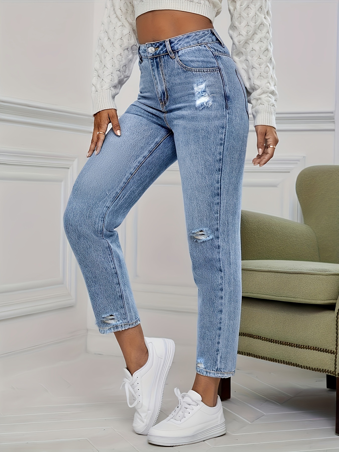 Jeans donna moda casual strappati pantaloni denim da donna_voghion.com