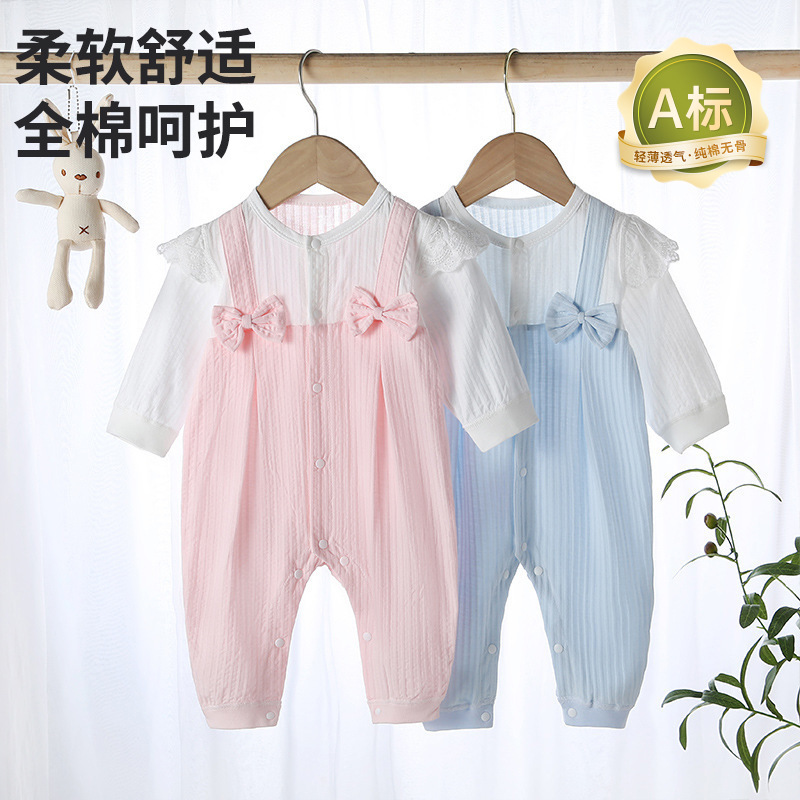 Sweet Double Bow Baby Strap Climbing Clothes Long Climbing Cotton Long Sleeve Autumn Newborn Jumpsuit