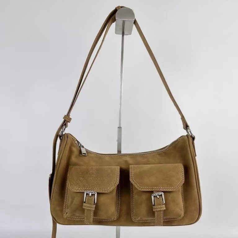 South Korea Car Bag Suede Shoulder Bag Vintage Underarm Bag Niche Designer Crossbody Bag Women's High-end Office Bag