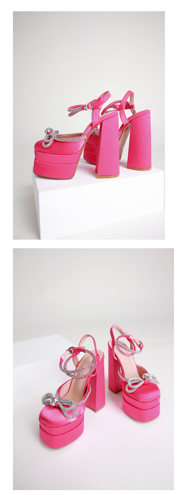 Giày sandal cao gót nữ đính đá dây đeo mắt cá chân, đế chống thấm nước, gót 9 cm — Màu đen chi tiết 17