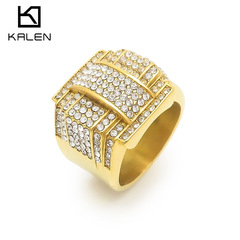 歐美奢華滿鑽五角星指環 嘻哈大氣鍍金微鑲鋯石不鏽鋼男士戒指