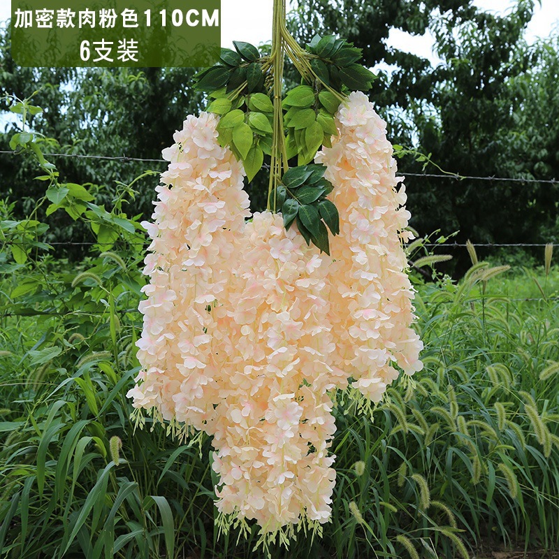 Flor de glicina de simulación al por mayor decoración flor colgante flor falsa ratán violeta techo de boda enredadera de plástico planta colgante