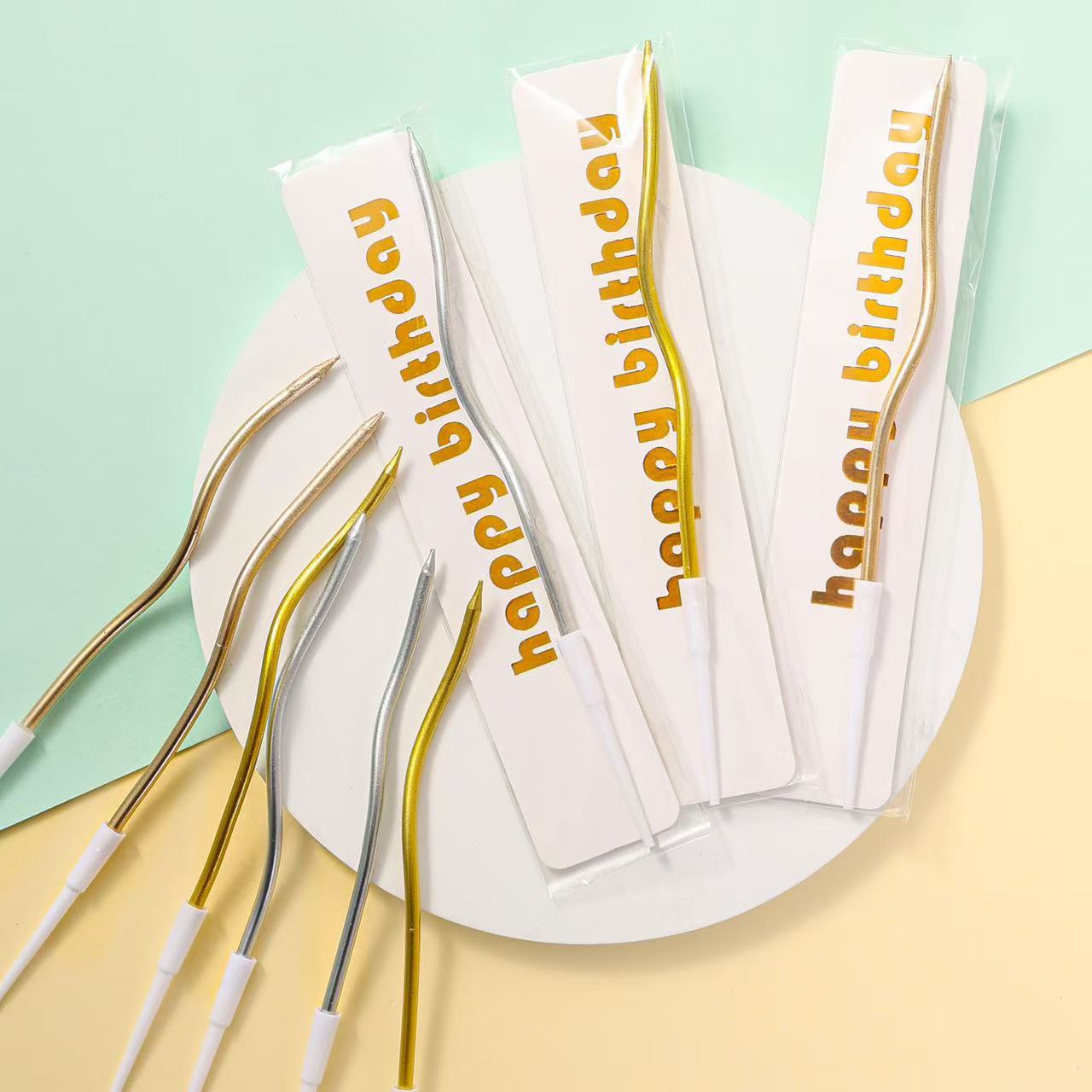 Vela, lápiz individual, cera curva, embalaje independiente, plata chapada en oro, vela curva única, decoración de pastel navideño