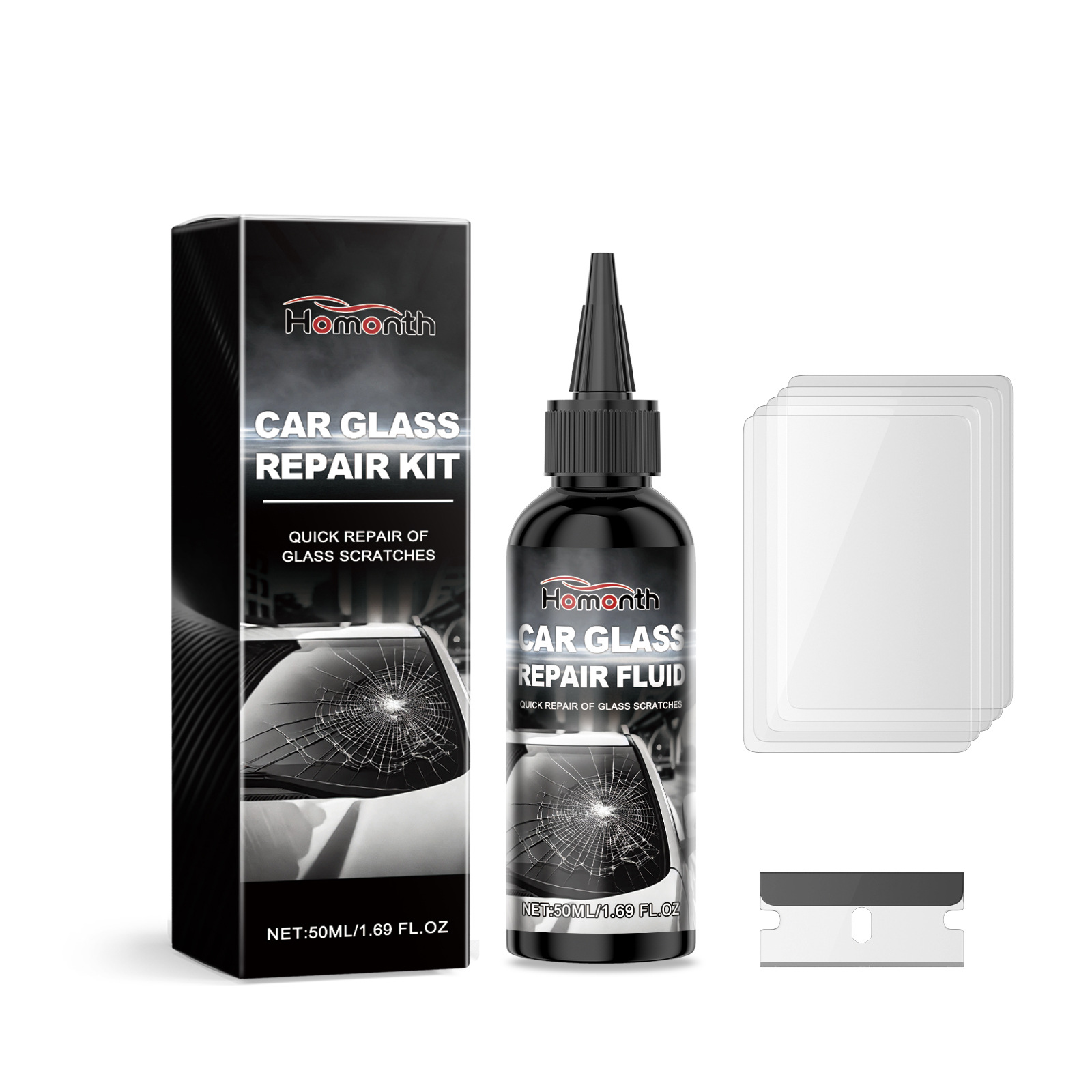 Nami HOMONTH Car Window Maintenance Kit Nano Filling Clear Vision Efficient Kit (Auto glass repair liquid) - 50ml1-blade1-curing-film5